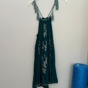 Teal Embroidered Boho Mini Dress NWOT